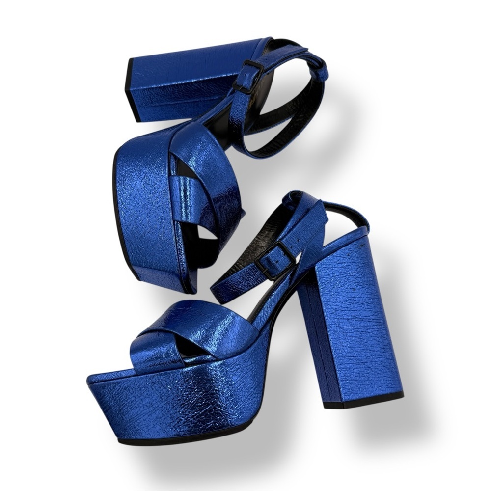 Saint Laurent Metallic Blue Platform Sandals (Size 37)